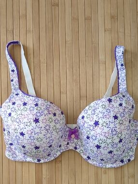 Victoria's Secret Purple & White Sequined Star T-Shirt Bra, Size 36DD